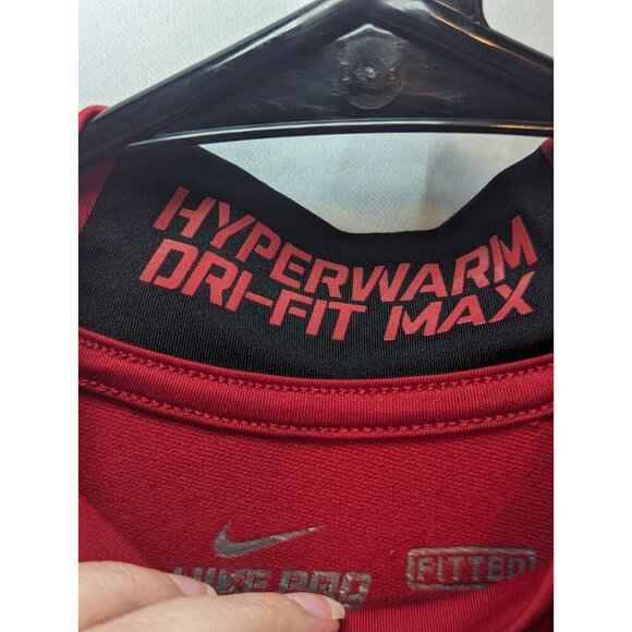 NIKE PRO COMBAT HYPERWARM LONG SLEEVE SHIRT RED BLACK FITTED MENS Size SMALL - Picture 3 of 13